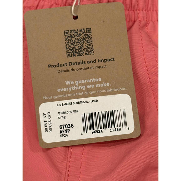 NWT Patagonia Kids Baggies Shorts 7" Lined Afternoon Pink  Size S 7-8 - Picture 5 of 6